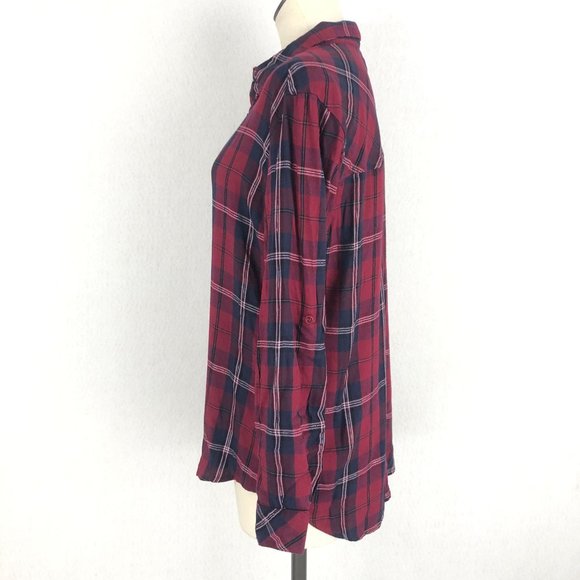 KUT FROM THE KLOTH Plaid Button Front Shirt Women's Size Small Red Blue Collared - Picture 2 of 10